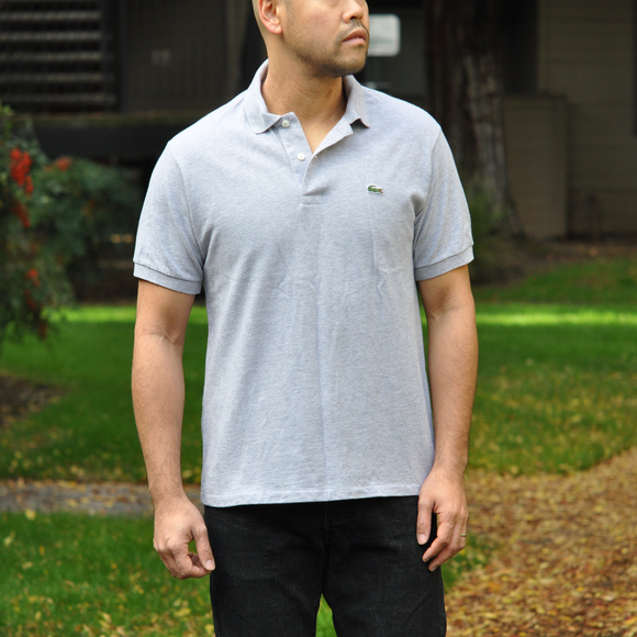 gray polo shirt outfit
